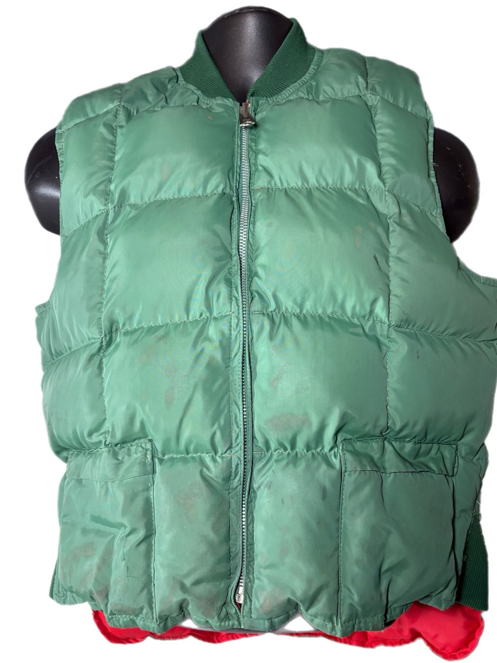 Vintage 70s Pioneer Reversible Puffer Vest Green Red Quilted Retro Medium